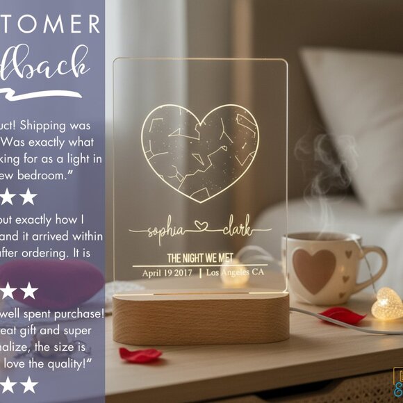 Custom Couples Star Map Night Light | Romantic Date & Location Gift for Her - Picture 7 of 8